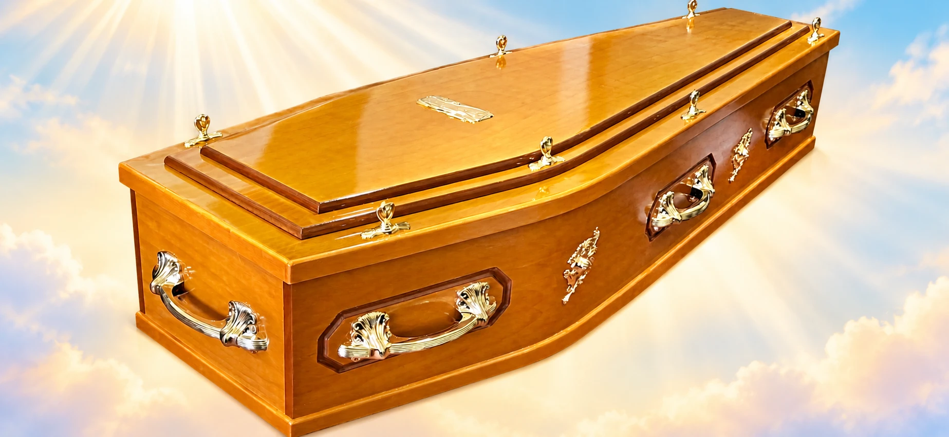 Tan Coffin with Gold Fittings